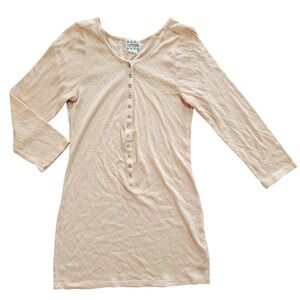 Intimately Free People Peach Gold Lurex Pointelle Henley Tunic Shirt Large